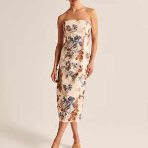 Abercrombie Strapless Linen-Blend Midi Dress XXS PETITE